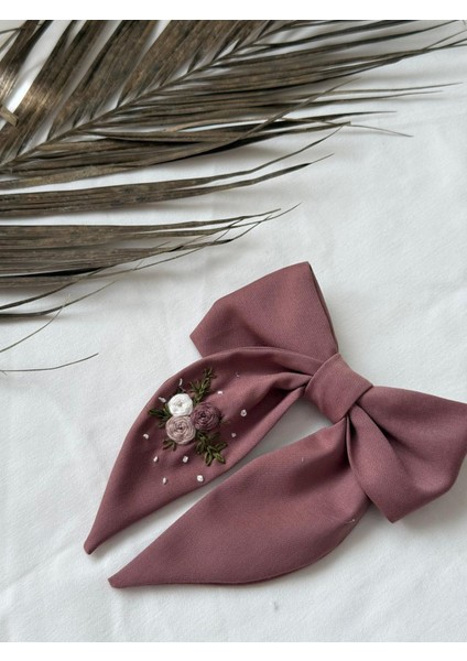 Işlemeli Kız Çocuk Fiyonk Toka Otomatik Klips Gül Kurusu fırsatları