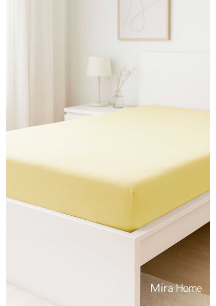 Çift Kişilik Düz Penye &#37;100 Pamuklu Lastikli Çarşaf 200X200 cm Battal Boy Newsheet Sarı