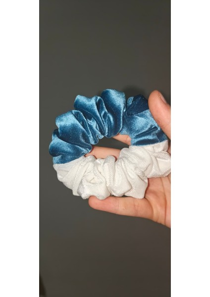 “blue Pearl” – Iki Renkli Kadife Scrunchie Saç Tokası
