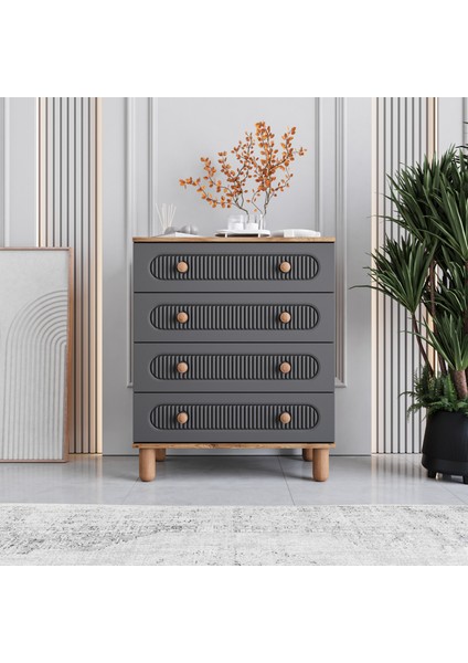 Milen 4 Çekmeceli Şifonyer Tamamı Mdf (Antrasit)