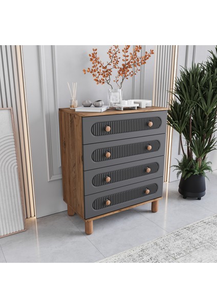 Milen 4 Çekmeceli Şifonyer Tamamı Mdf (Antrasit) fiyatları