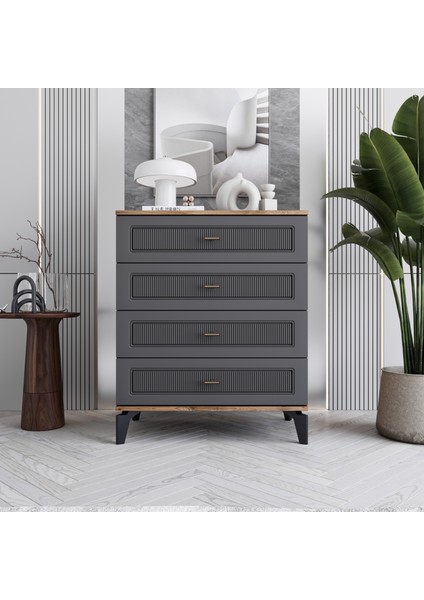 Libra 4 Çekmeceli Şifonyer Tamamı Mdf (Antrasit)