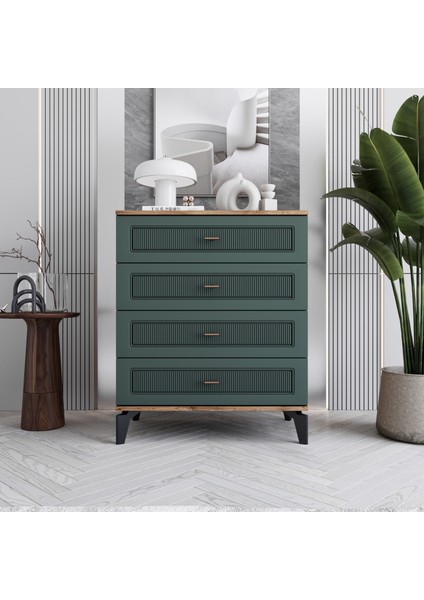 Libra 4 Çekmeceli Şifonyer Tamamı Mdf (Yeşil)