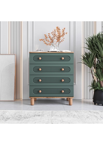 Milen 4 Çekmeceli Şifonyer Tamamı Mdf (Yeşil)
