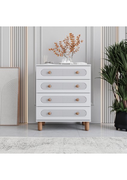 Milen 4 Çekmeceli Şifonyer Tamamı Mdf (Beyaz)