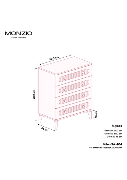 Milen 4 Çekmeceli Şifonyer Tamamı Mdf (Beyaz) modelleri