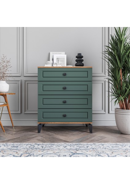 Panjur 4 Çekmeceli Şifonyer Tamamı Mdf (Yeşil)