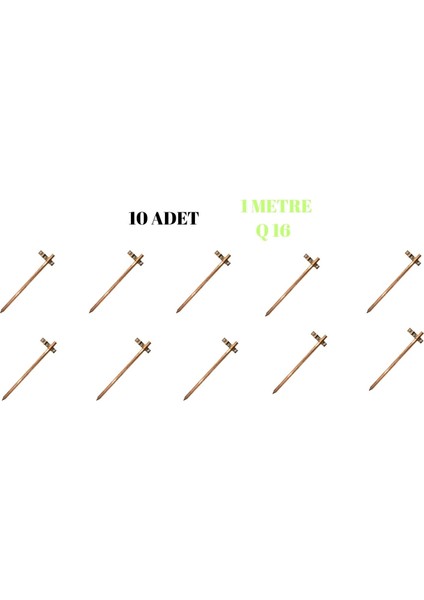 10 Adet Q16 Bakır Sıvama 1mt Topraklama Çubuğu Kelepçe Dahil