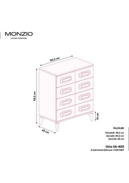 Otto 4 Çekmeceli Şifonyer Tamamı Mdf (Beyaz) modelleri