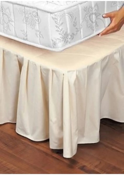 Bej Renk Pamuk Saten Büzgülü Baza Eteği