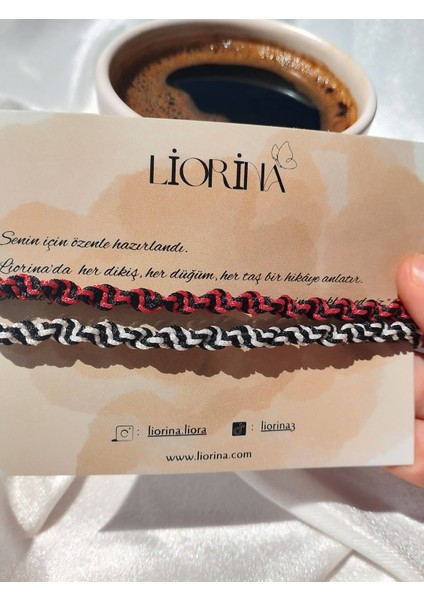 – Siyah & Kırmızı El Yapımı Makrome Örgü Bileklik Seti (2'li) fiyatları