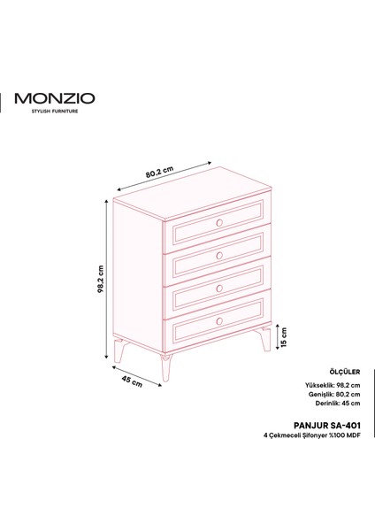 Panjur 4 Çekmeceli Şifonyer Tamamı Mdf (Antrasit) modelleri