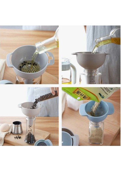 3’lü Plastik Huni Seti – Süzgeçli, Farklı Boylarda – Gıda Dolumu Için Pratik Mutfak Hunisi