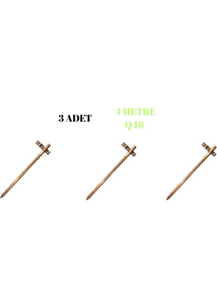 3 Adet Q16 Bakır Sıvama 1mt Topraklama Çubuğu Kelepçe Dahil