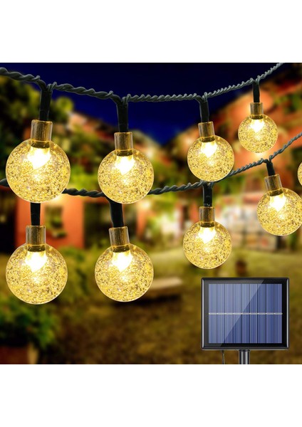 Güneş Enerjili Solar 50 Ledli Kristal Top 7 Metre Bahçe Teras Balkon Ağaç Aydınlatma 8 Modlu