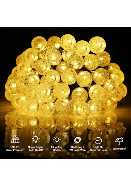 Güneş Enerjili Solar 50 Ledli Kristal Top 7 Metre Bahçe Teras Balkon Ağaç Aydınlatma 8 Modlu modelleri