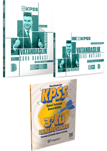 2026 Kpss Vatandaşlık Tamamı Çözümlü Soru Bankası ve Ders Notları - 3 Deneme