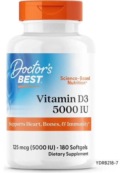Vitamin D3 Kolekalsiferol 125 Mcg 5,000 IU 180 Softgels Support Immune Heart and Bone Health D-3