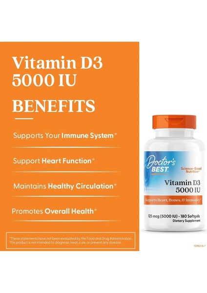 Vitamin D3 Kolekalsiferol 125 Mcg 5,000 IU 180 Softgels Support Immune Heart and Bone Health D-3 fiyatları