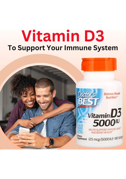 Vitamin D3 Kolekalsiferol 125 Mcg 5,000 IU 180 Softgels Support Immune Heart and Bone Health D-3 modelleri