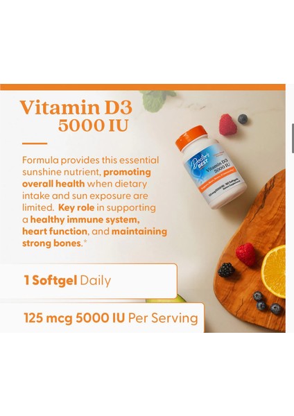 Vitamin D3 Kolekalsiferol 125 Mcg 5,000 IU 180 Softgels Support Immune Heart and Bone Health D-3