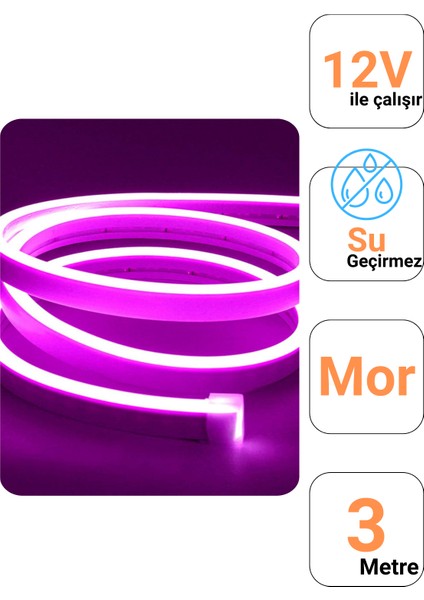 12 Volt 3 Metre Mor Neon Led Işık Prize Takılmaya Hazır Değil Esnek Silikon Şerit Led modelleri