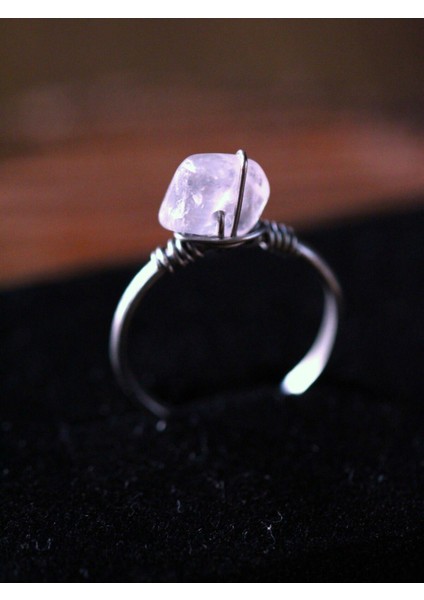 Pembe Kuvars Doğal Taş Ayarlanabilir Yüzük