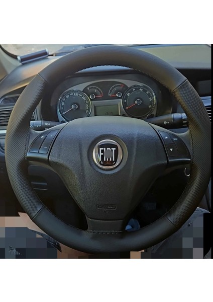 Dikişli Direksiyon Kılıfı Siyah Deri Noktalı Deri Siyah Dikişli Fı.at Punto Linea Fiorino Için