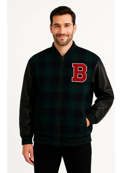 Kolları Suni Deri Içi Astarlı Oduncu Kolej Içi Ceket - Haki