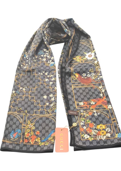 Vual Ipek Şal Çiçekli G Baskılı Siyah