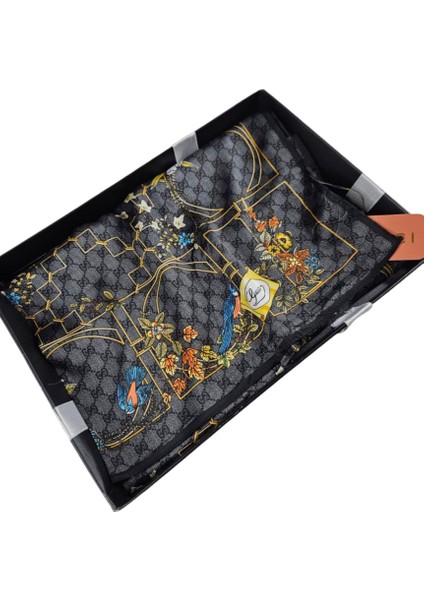 Vual Ipek Şal Çiçekli G Baskılı Siyah indirimleri