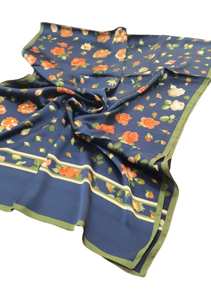 Vual Ipek Şal Küçük Çiçek Desenli Lacivert indirimleri