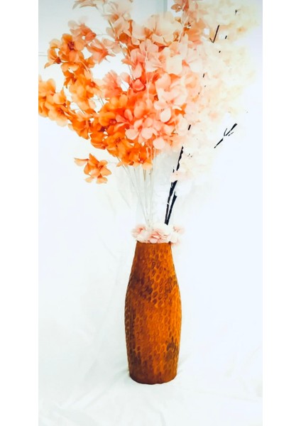 Vanita Model %100 El Yapımı Motifli Büyük Boy Ahşap Vazo