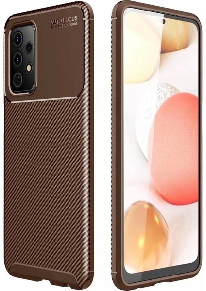 Newface Samsung Galaxy A72 Kılıf Auto Focus Karbon Kapak - Kahverengi