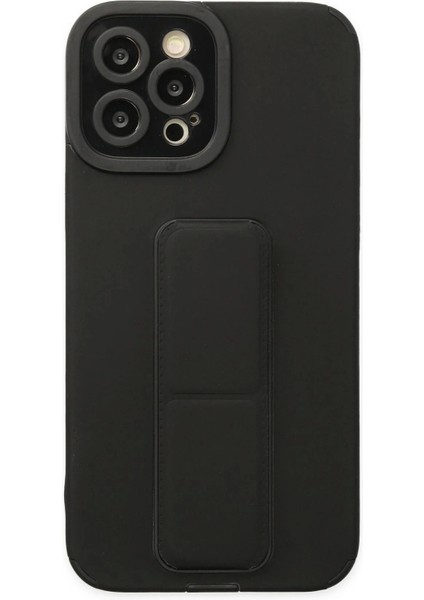 Newface iPhone 12 Pro Max Kılıf Mega Standlı Silikon - Siyah