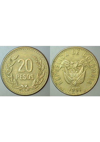Kolombiya 20 Peso 1991.