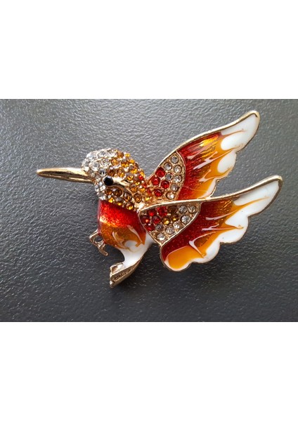 Broş Taşlı Kırmızı Arı Kuşu Aksesuar