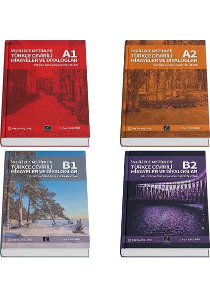 A1 + A2 + B1 + B2 Ingilizce Okuma Kitapları 4'lü Set | Kalın Kitaplar Okuyarak Öğrenim Konsepti