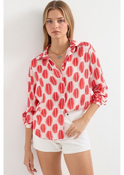 Kadın BDART Saten Uzun Kollu Düğmeli Gömlek Tuğla Kırmızısı fiyatları