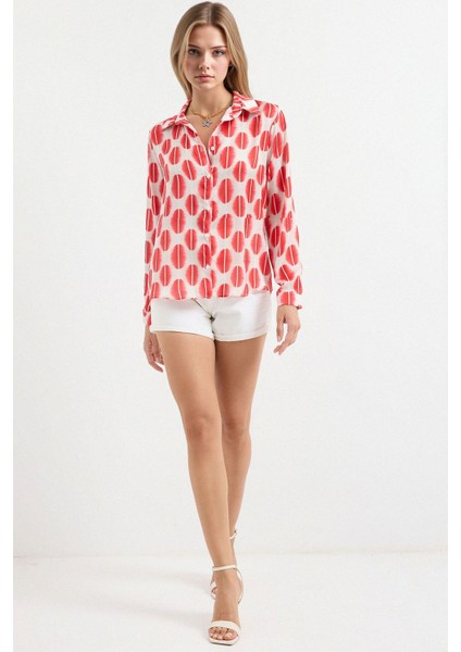 Kadın BDART Saten Uzun Kollu Düğmeli Gömlek Tuğla Kırmızısı modelleri