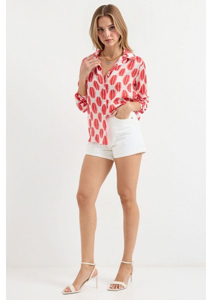 Kadın BDART Saten Uzun Kollu Düğmeli Gömlek Tuğla Kırmızısı fırsatları