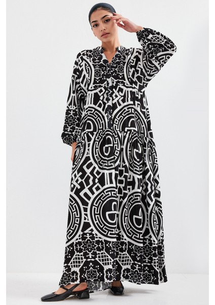 Kadın BDART Desenli V Yaka Maxi Elbise Çok Renkli modelleri