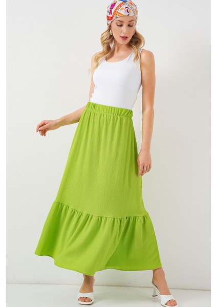 Kadın BDART Esnek Bel ile Dokulu Uzun Triko Etek Zümrüt Yeşili
