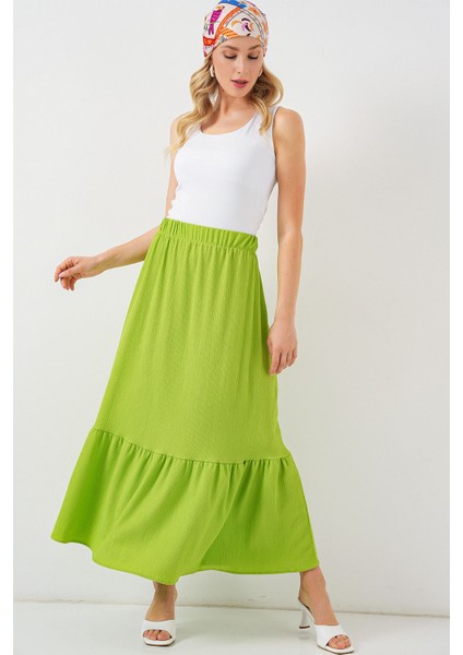 Kadın BDART Esnek Bel ile Dokulu Uzun Triko Etek Zümrüt Yeşili indirimleri