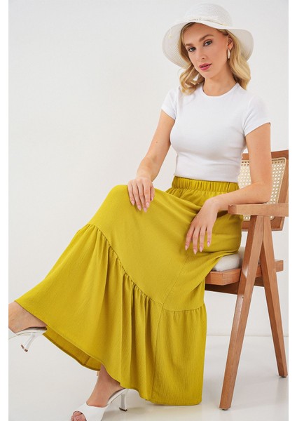 Kadın BDART Esnek Bel ile Dokulu Uzun Triko Etek Yellow modelleri