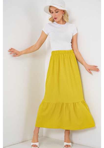 Kadın BDART Esnek Bel ile Dokulu Uzun Triko Etek Yellow indirimleri