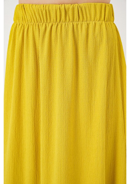 Kadın BDART Esnek Bel ile Dokulu Uzun Triko Etek Yellow