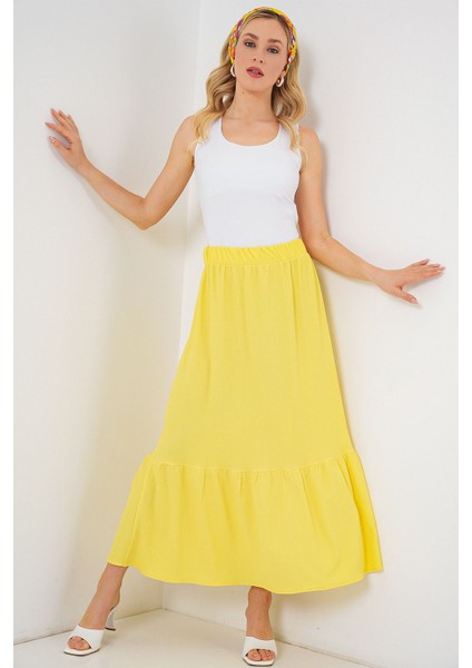 Kadın BDART Esnek Bel ile Dokulu Uzun Triko Etek Yellow modelleri