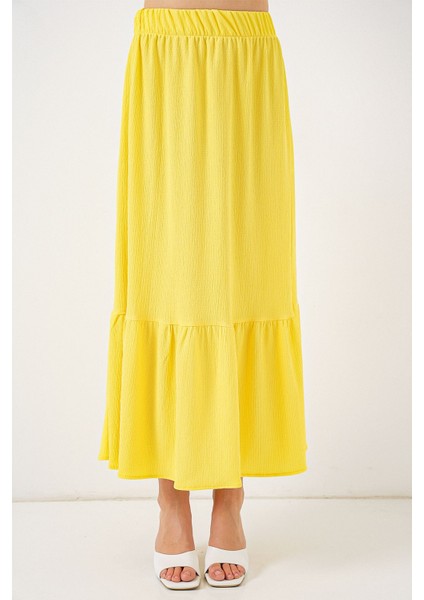 Kadın BDART Esnek Bel ile Dokulu Uzun Triko Etek Yellow fırsatları