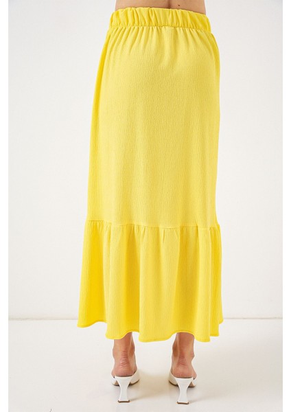 Kadın BDART Esnek Bel ile Dokulu Uzun Triko Etek Yellow